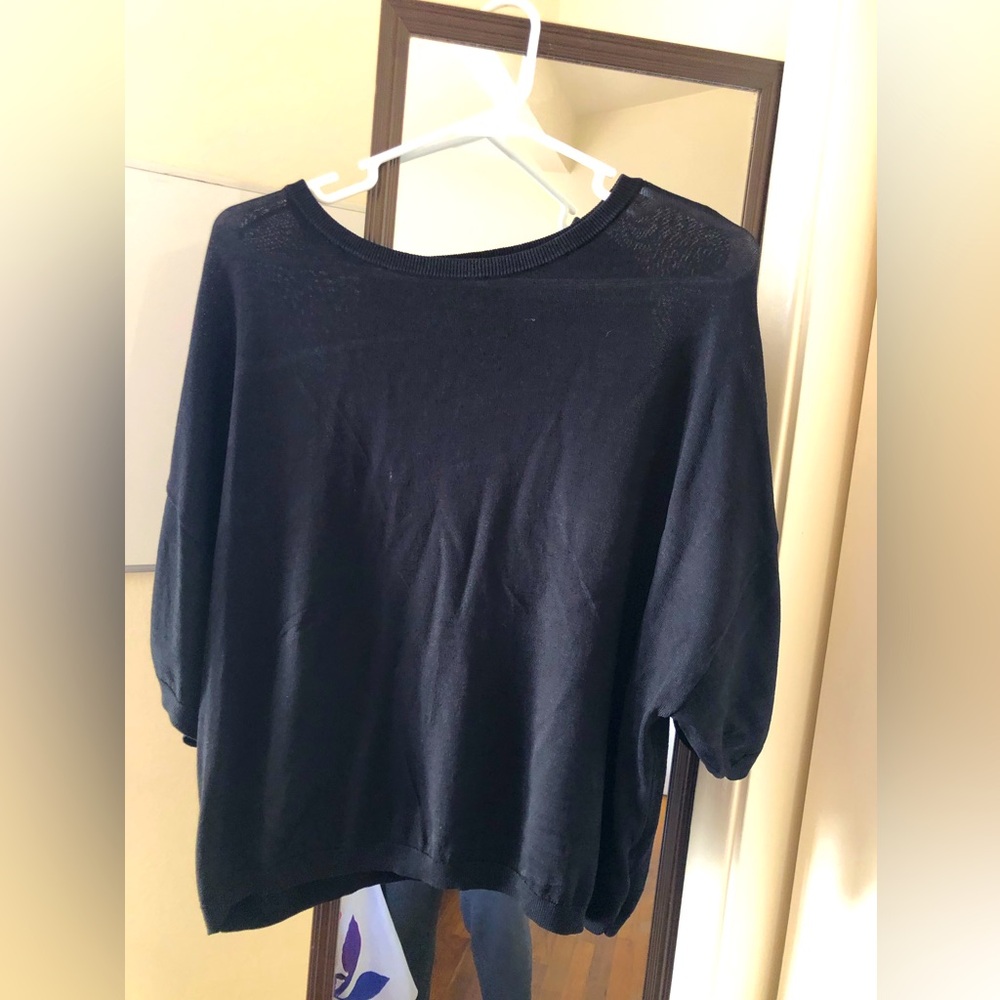 Black crop top from Express,23 inch’s PTP, 19 inches long, viscose & nylon